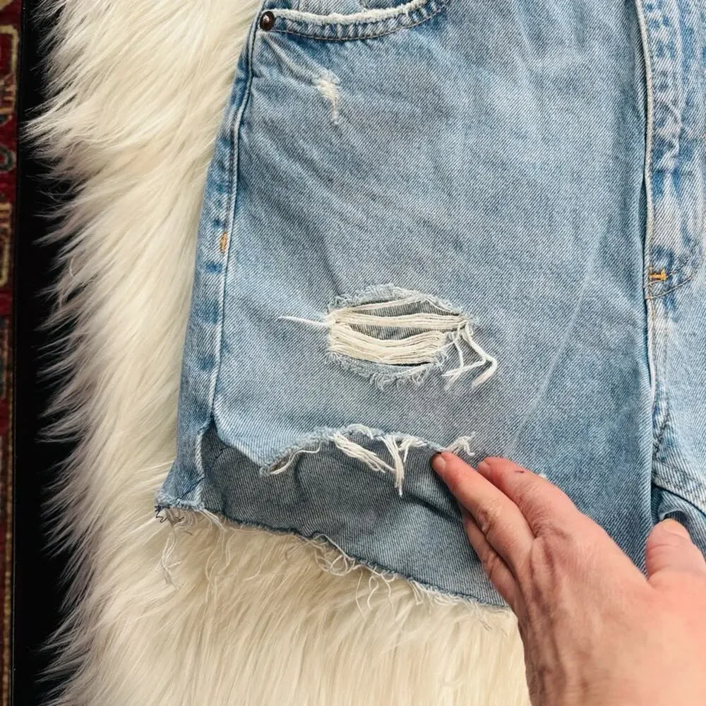 Zara High Rise Distressed Mom Denim Cut Offs